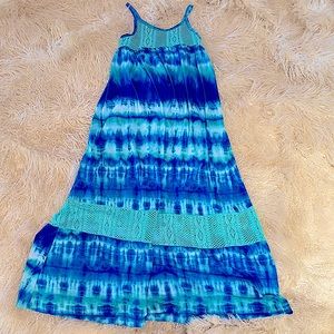 Blue tie-dye maxi dress with crochet